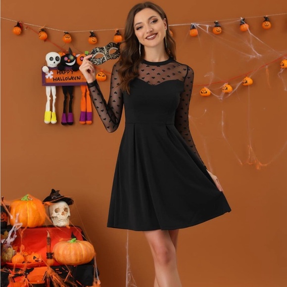 Allegra K Women's Heart Mesh Sheer Long Sleeve Gothic Halloween Party Dress - Picture 1 of 4